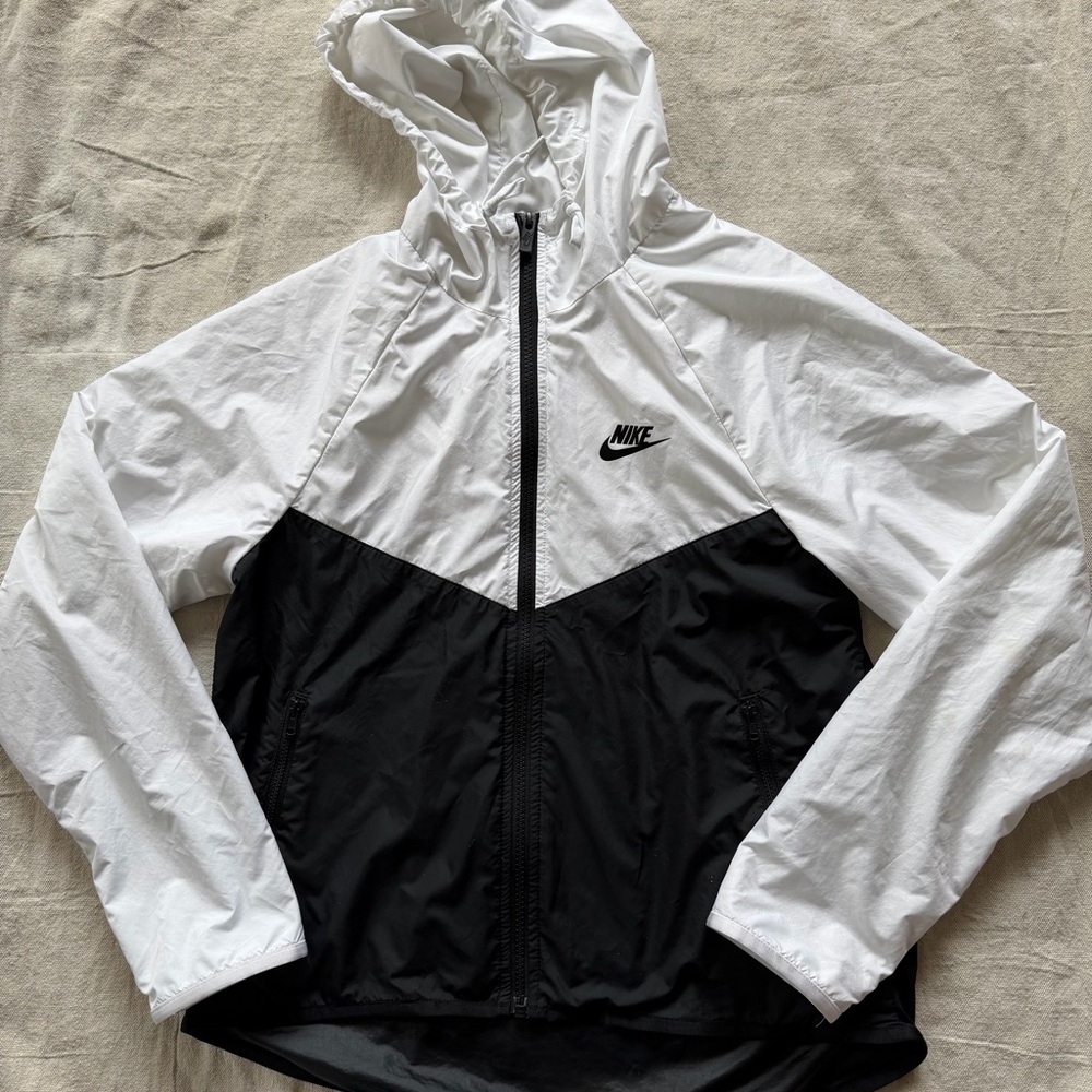 Nike White and Black Color block Windbreaker Jacket Hood Full Zip XS Unisex